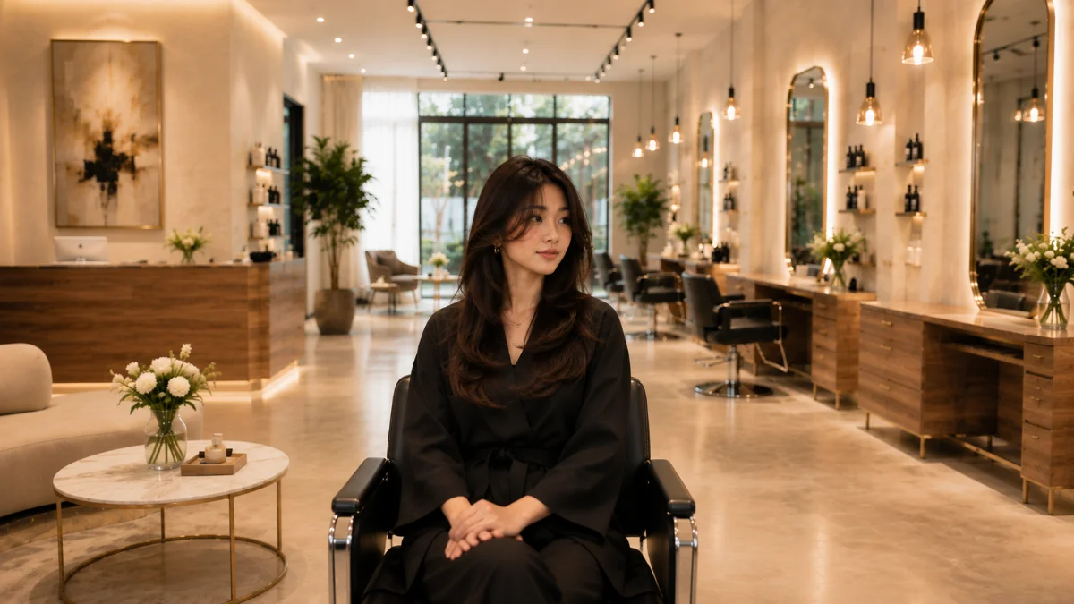 Client with freshly styled hair at JF Hair Studio